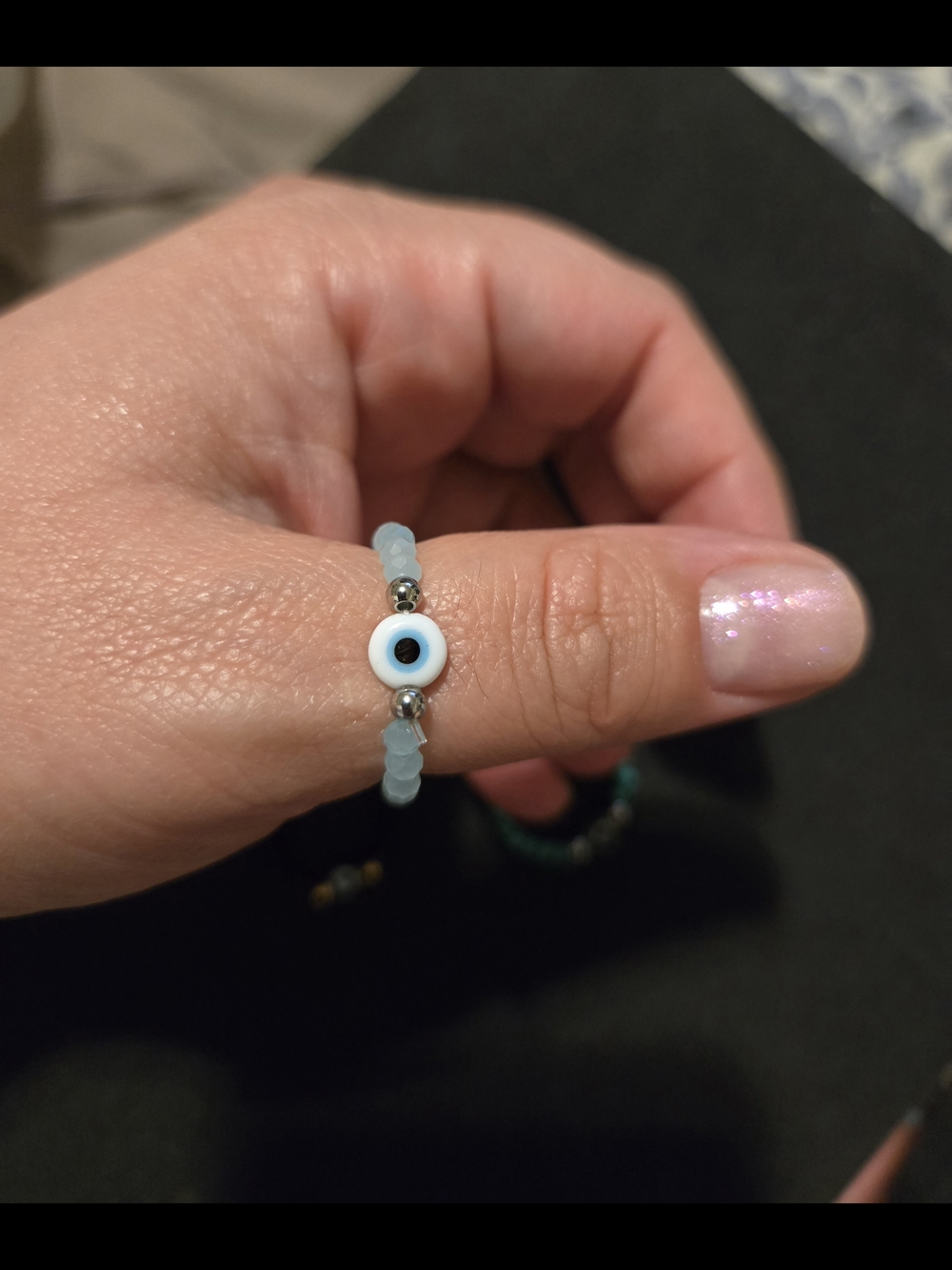 Set Of Three Evil Eye Beaded Stretch Rings